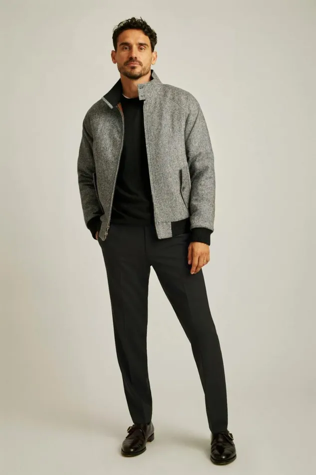 Men The Italian Wool Harrington Jacket Charcoal Donegal Tweed Bonobos Jackets and Coats Men The Italian Wool Harrington Jacket Charcoal Donegal Tweed Bonobos Jackets and Coats