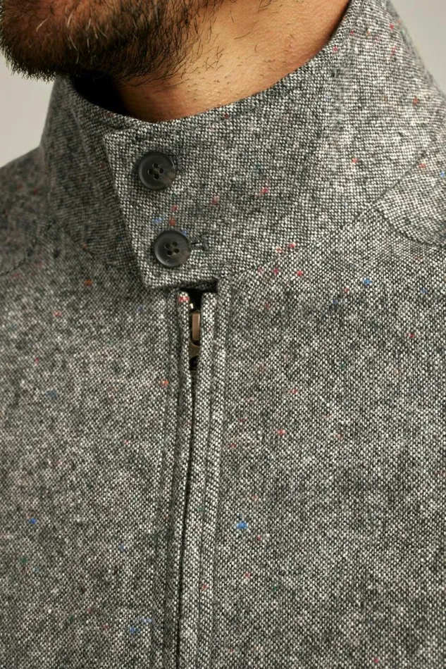Men The Italian Wool Harrington Jacket Charcoal Donegal Tweed Bonobos Jackets and Coats