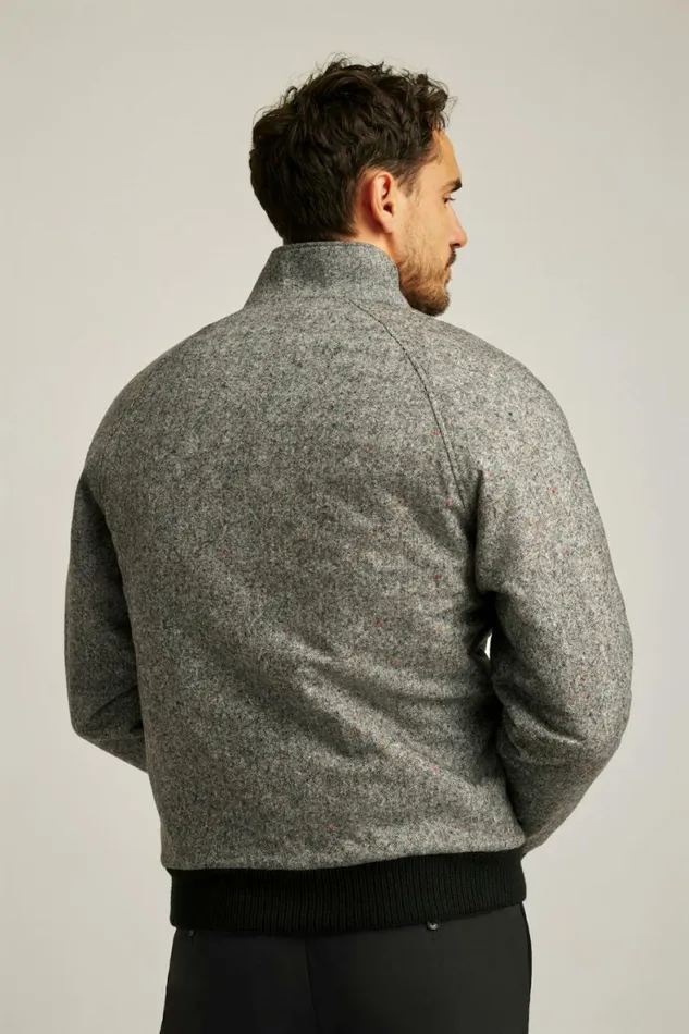 Men The Italian Wool Harrington Jacket Charcoal Donegal Tweed Bonobos Jackets and Coats