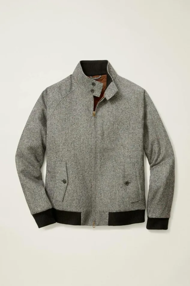 Men The Italian Wool Harrington Jacket Charcoal Donegal Tweed Bonobos Jackets and Coats