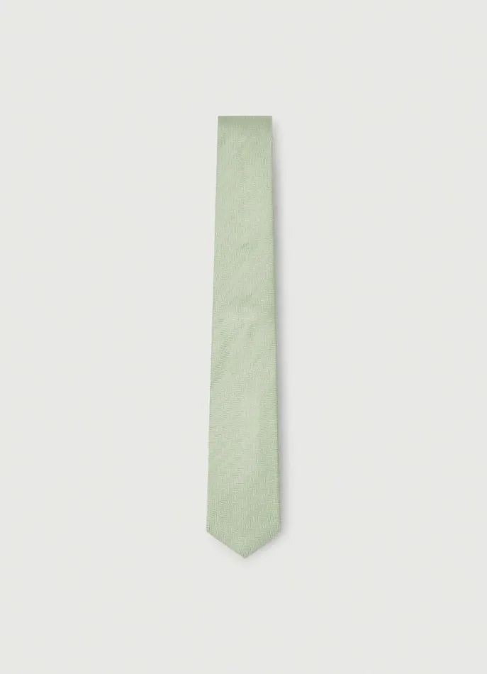 Men Ties and Pocket Squares Hackett London Herringbone Wool And Silk Tie Sage Green