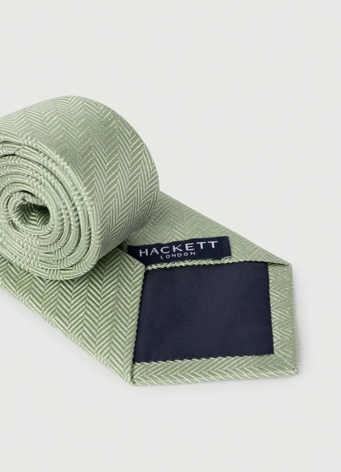 Men Ties and Pocket Squares Hackett London Herringbone Wool And Silk Tie Sage Green