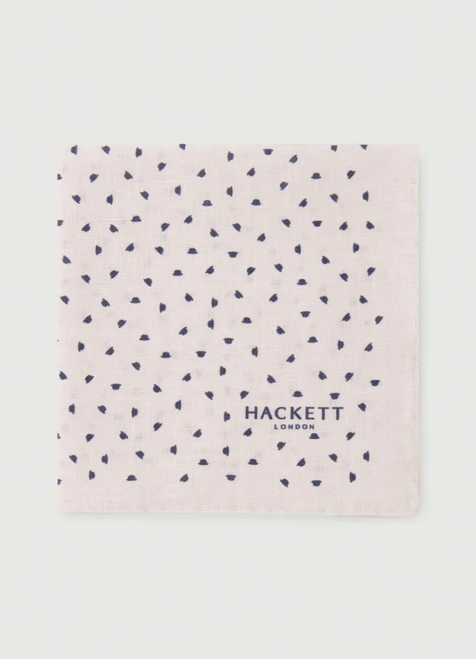 Men Ties and Pocket Squares Hackett London Linen Asymmetric Dot Handkerchief Champagne Beige