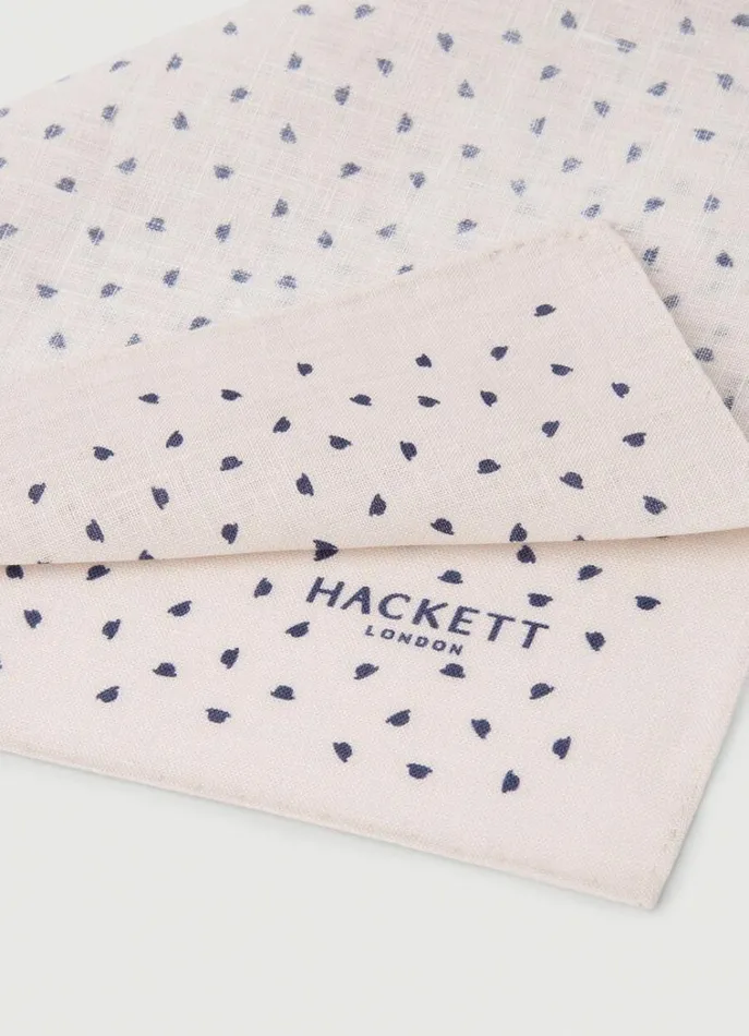 Men Ties and Pocket Squares Hackett London Linen Asymmetric Dot Handkerchief Champagne Beige