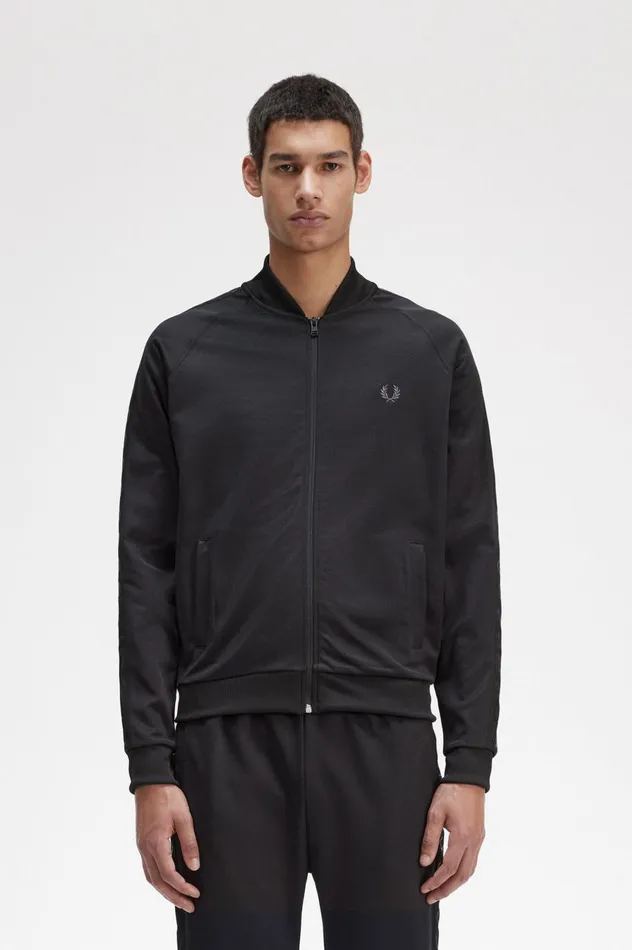 Men Tonal Tape Track Jacket Black Fred Perry Track Jackets