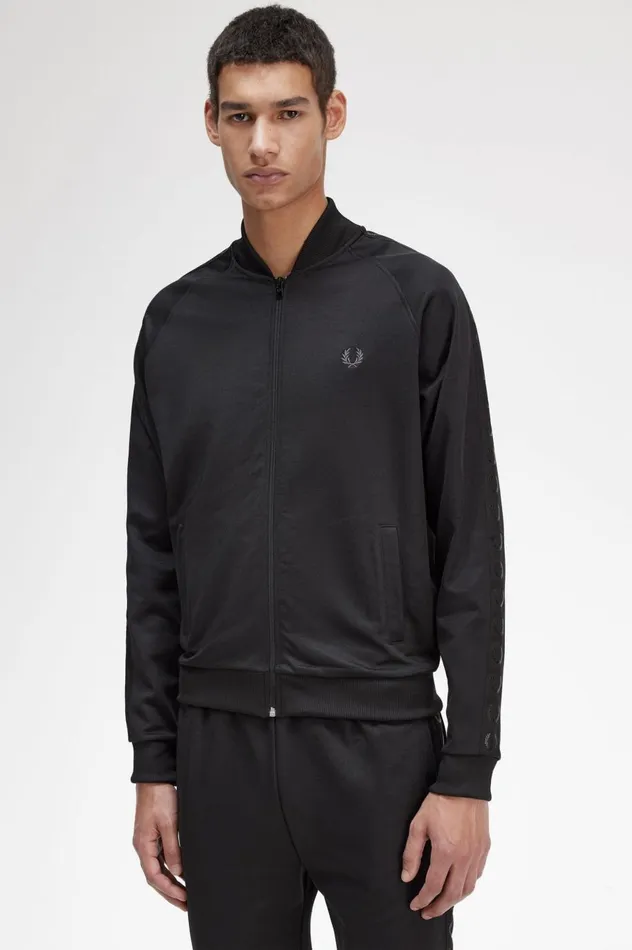 Men Tonal Tape Track Jacket Black Fred Perry Track Jackets