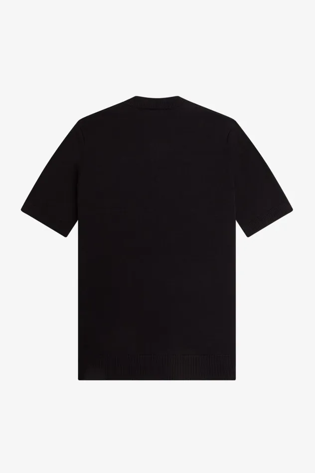 Men Waffle Stitch Henley Shirt Black Fred Perry Knitwear