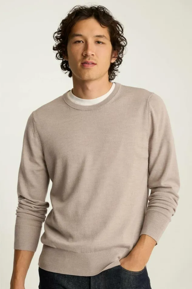 Men Washable Merino Crew Neck Sweater Heather Oatmeal Bonobos Crew and VNeck Sweaters