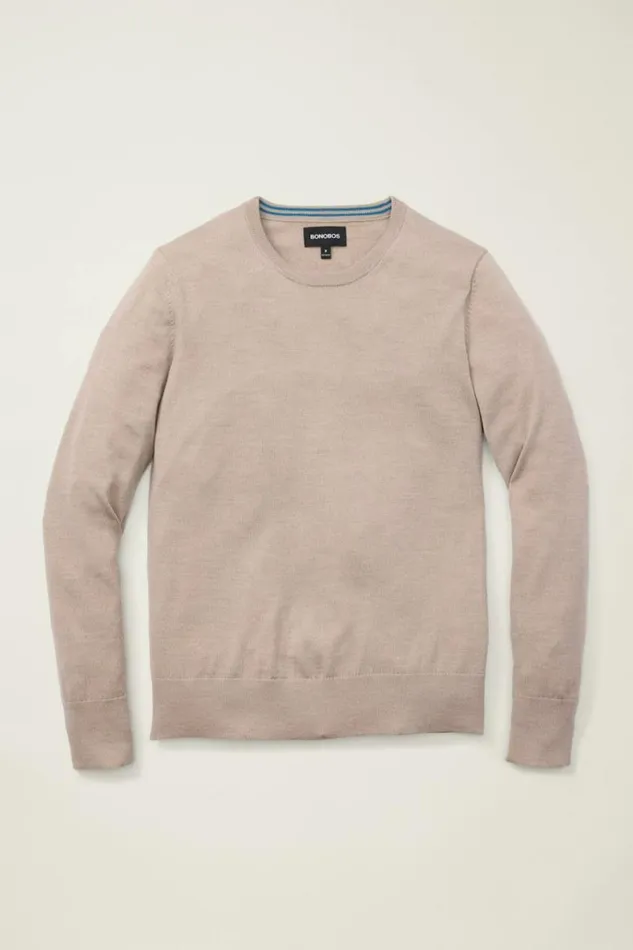 Men Washable Merino Crew Neck Sweater Heather Oatmeal Bonobos Crew and VNeck Sweaters