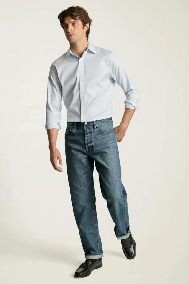 Men Weekday Warrior Dress Shirt Blue White Micro Stripe Bonobos Business Casual Shirts