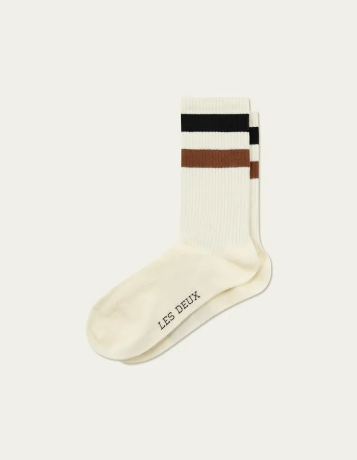 Men Woods Rib Stripe Socks 8211 2Pack 8211 Off WhiteBlack Les Deux Underwear