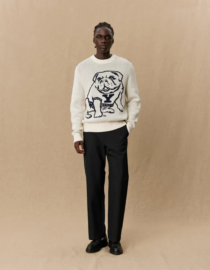 Men Yale Bulldog Cotton Knit 8211 Ivory Les Deux Knitwear