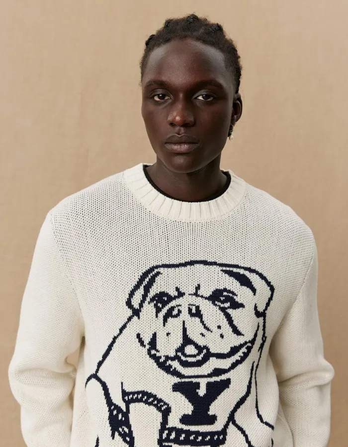 Men Yale Bulldog Cotton Knit 8211 Ivory Les Deux Knitwear