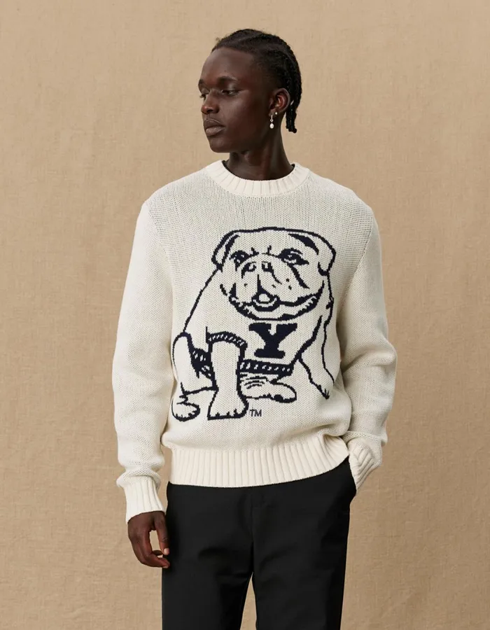 Men Yale Bulldog Cotton Knit 8211 Ivory Les Deux Knitwear