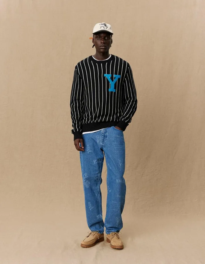 Men Yale Y Pinstripe Knit 8211 BlackBlack Les Deux Knitwear