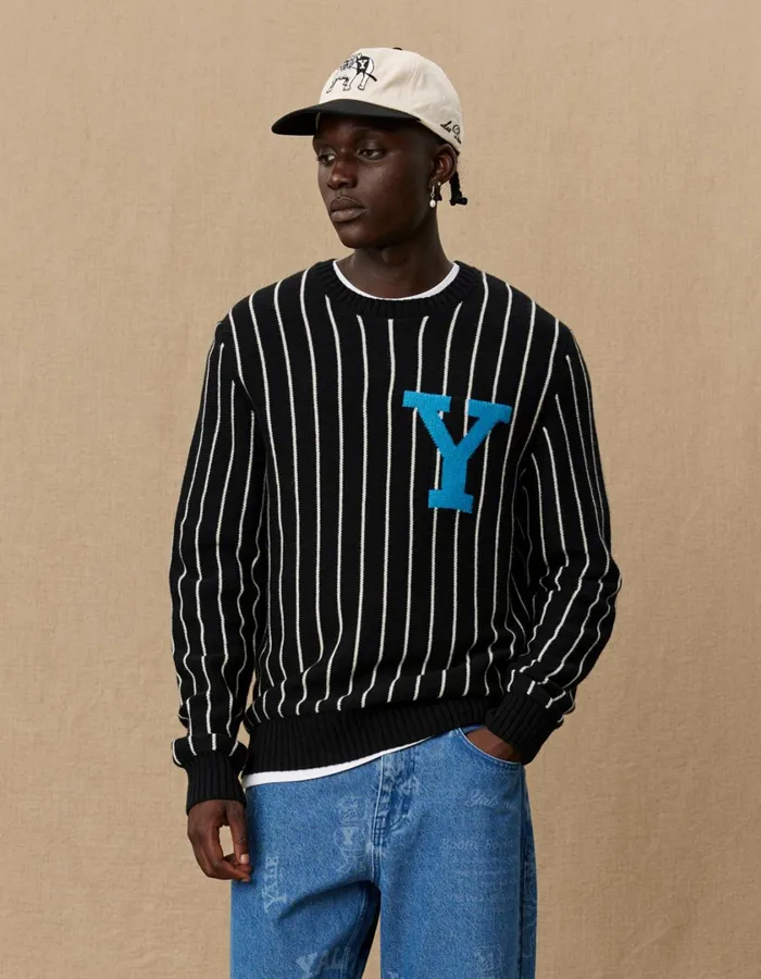Men Yale Y Pinstripe Knit 8211 BlackBlack Les Deux Knitwear