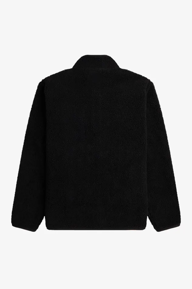 Men Zip Through Borg Fleece Black Fred Perry Coats and Jackets