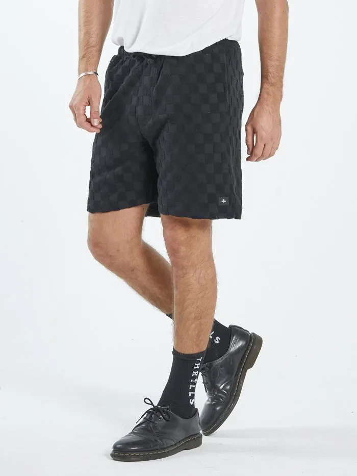 Mens Aalto Tonal Check Baggie Volley Black Thrills Shorts