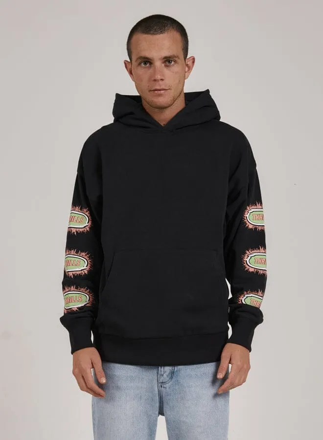 Mens Acid Test Slouch Pull On Hood Washed Black Thrills Sweaters and Fleece