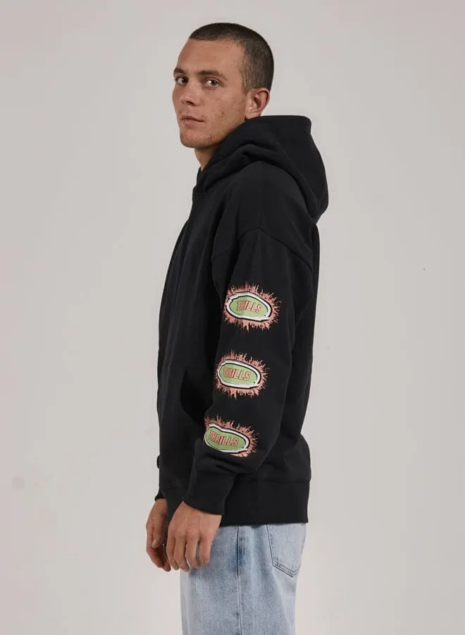 Mens Acid Test Slouch Pull On Hood Washed Black Thrills Sweaters and Fleece