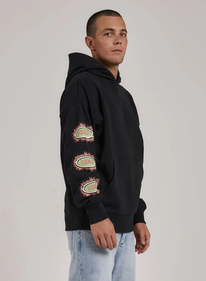 Mens Acid Test Slouch Pull On Hood Washed Black Thrills Sweaters and Fleece