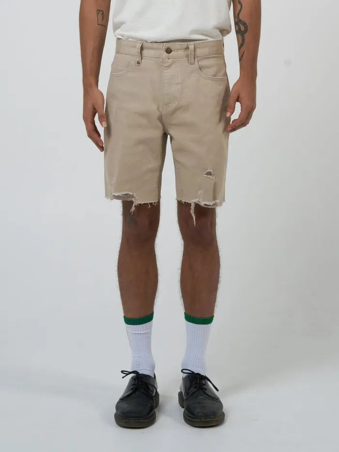 Mens Destroyed Bones Denim Short Smokey Taupe Thrills Denim Shorts