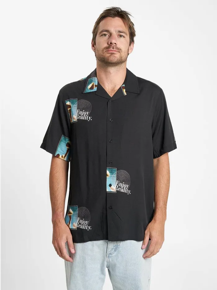 Mens Enjoy Reality Bowling Shirt Black Thrills Shirts