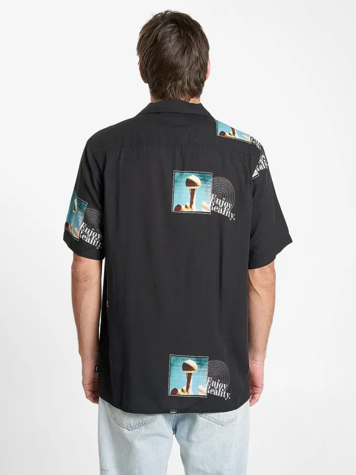Mens Enjoy Reality Bowling Shirt Black Thrills Shirts