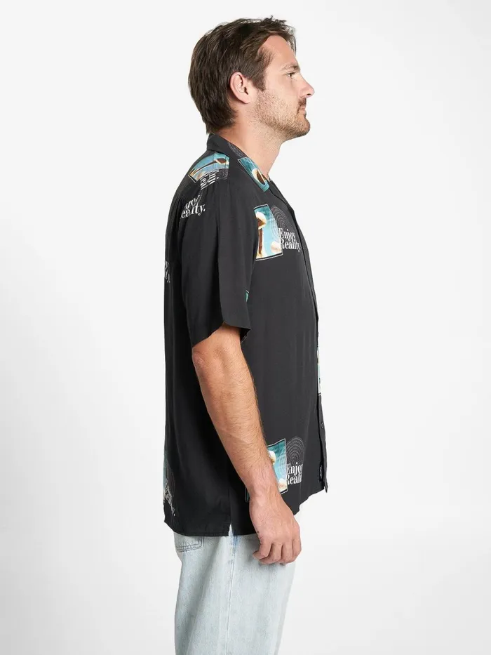 Mens Enjoy Reality Bowling Shirt Black Thrills Shirts
