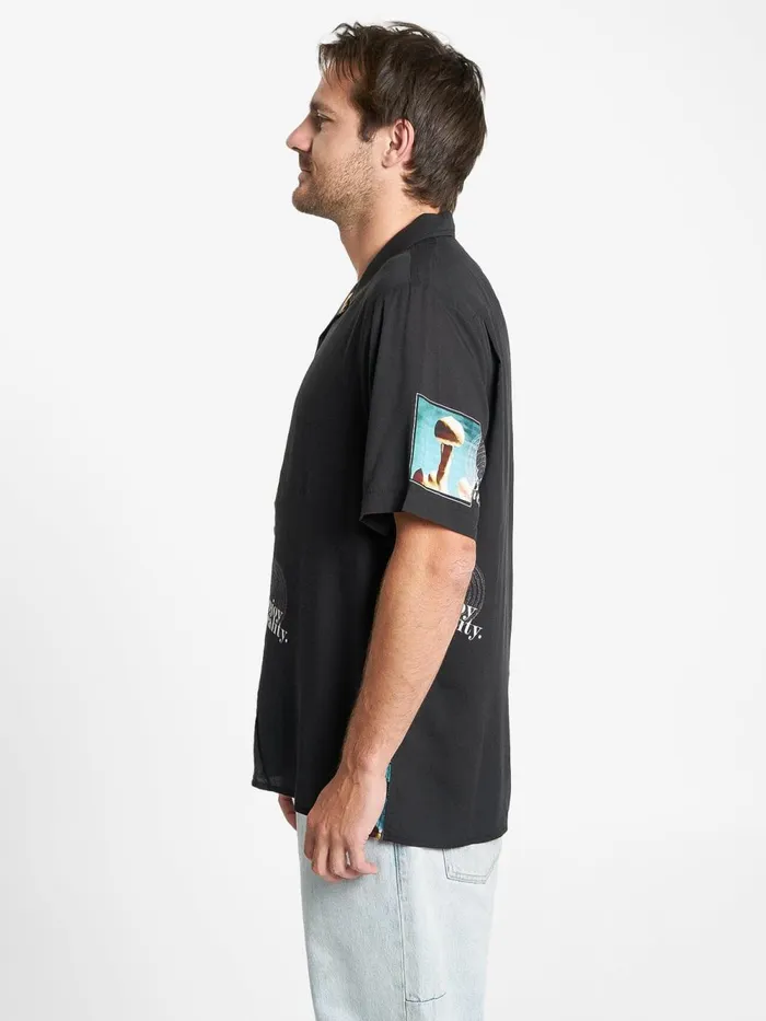 Mens Enjoy Reality Bowling Shirt Black Thrills Shirts