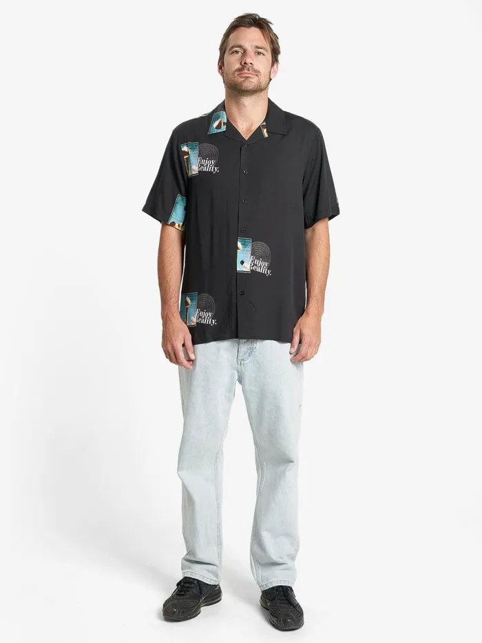 Mens Enjoy Reality Bowling Shirt Black Thrills Shirts