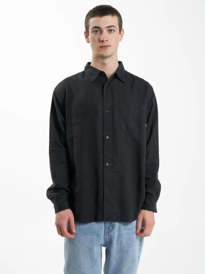 Mens Hemp Minimal Oversize Long Sleeve Shirt Black Thrills Shirts