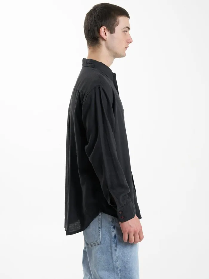 Mens Hemp Minimal Oversize Long Sleeve Shirt Black Thrills Shirts