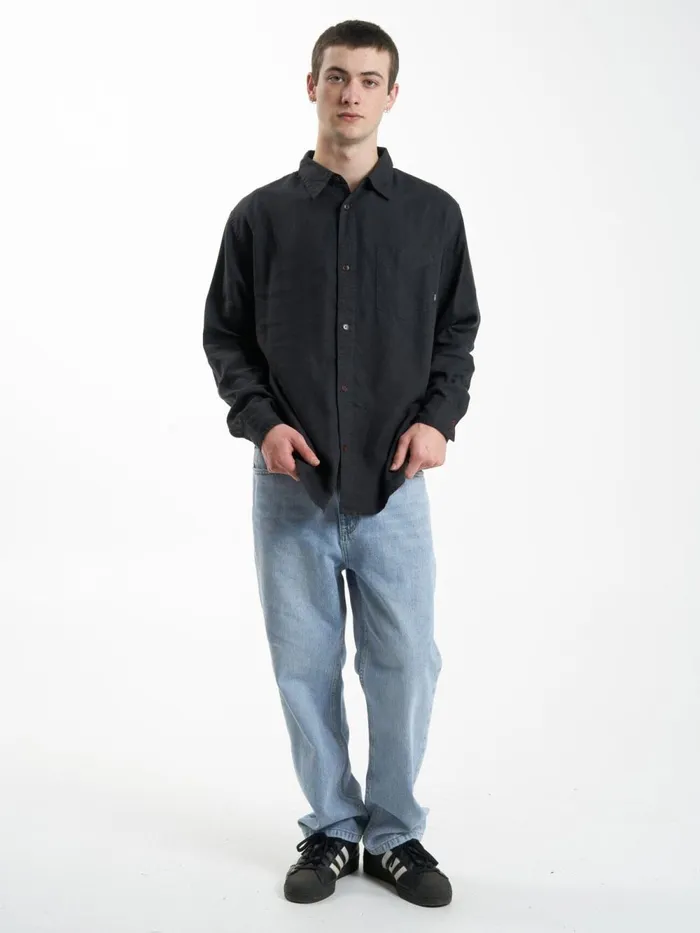 Mens Hemp Minimal Oversize Long Sleeve Shirt Black Thrills Shirts