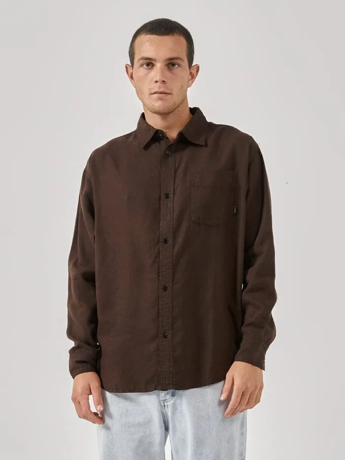 Mens Hemp Minimal Oversize Long Sleeve Shirt Postal Brown Thrills Shirts