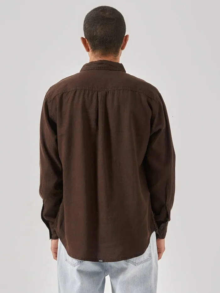 Mens Hemp Minimal Oversize Long Sleeve Shirt Postal Brown Thrills Shirts
