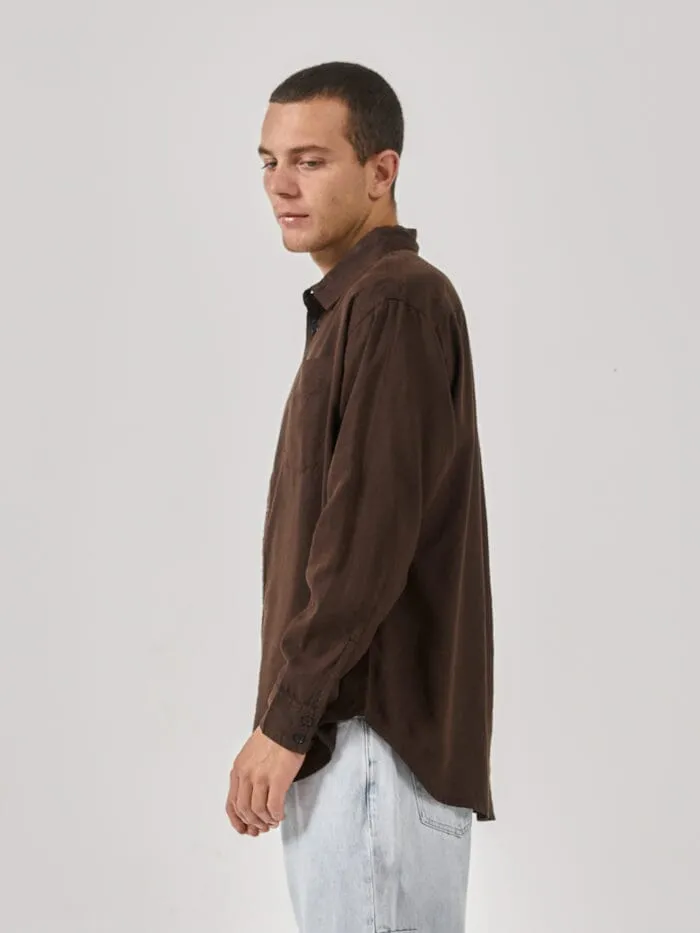 Mens Hemp Minimal Oversize Long Sleeve Shirt Postal Brown Thrills Shirts
