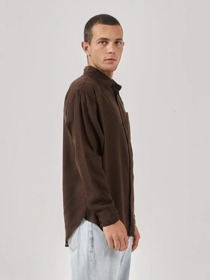 Mens Hemp Minimal Oversize Long Sleeve Shirt Postal Brown Thrills Shirts