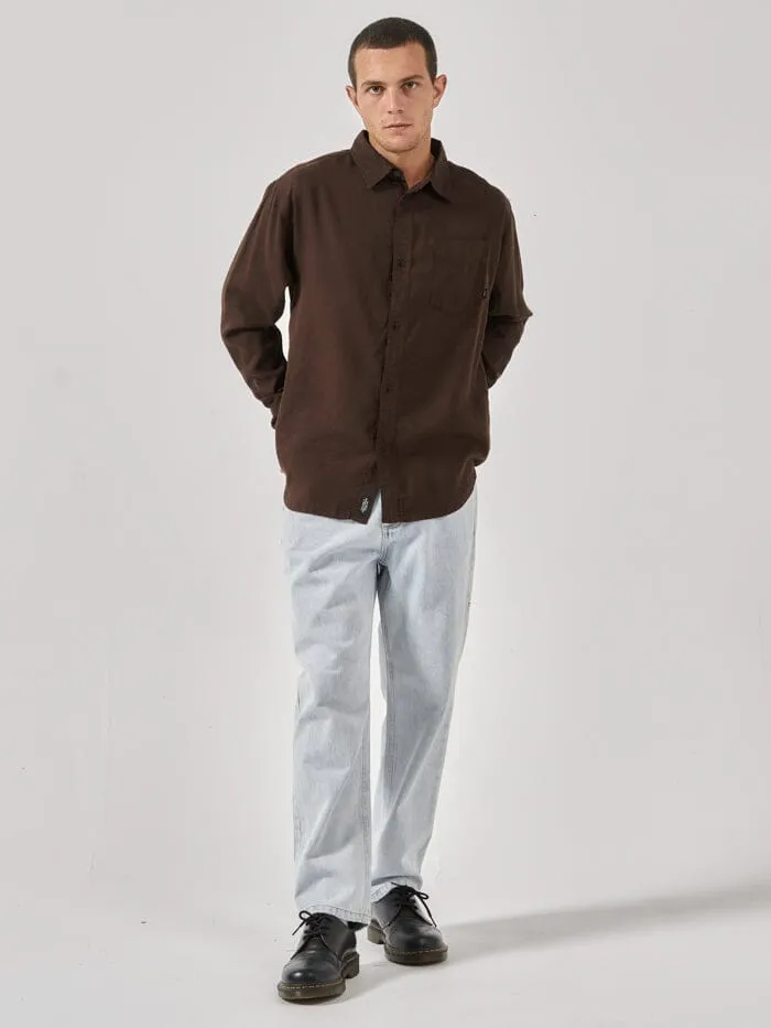 Mens Hemp Minimal Oversize Long Sleeve Shirt Postal Brown Thrills Shirts