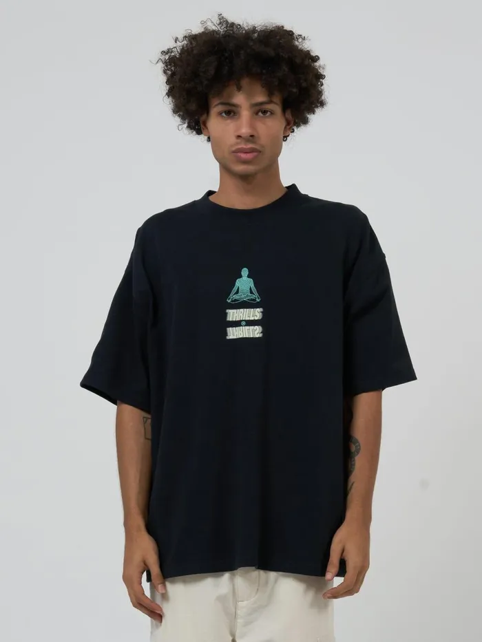 Mens Levitation Box Fit Oversize Tee Washed Black Thrills Tees and Tank Tops