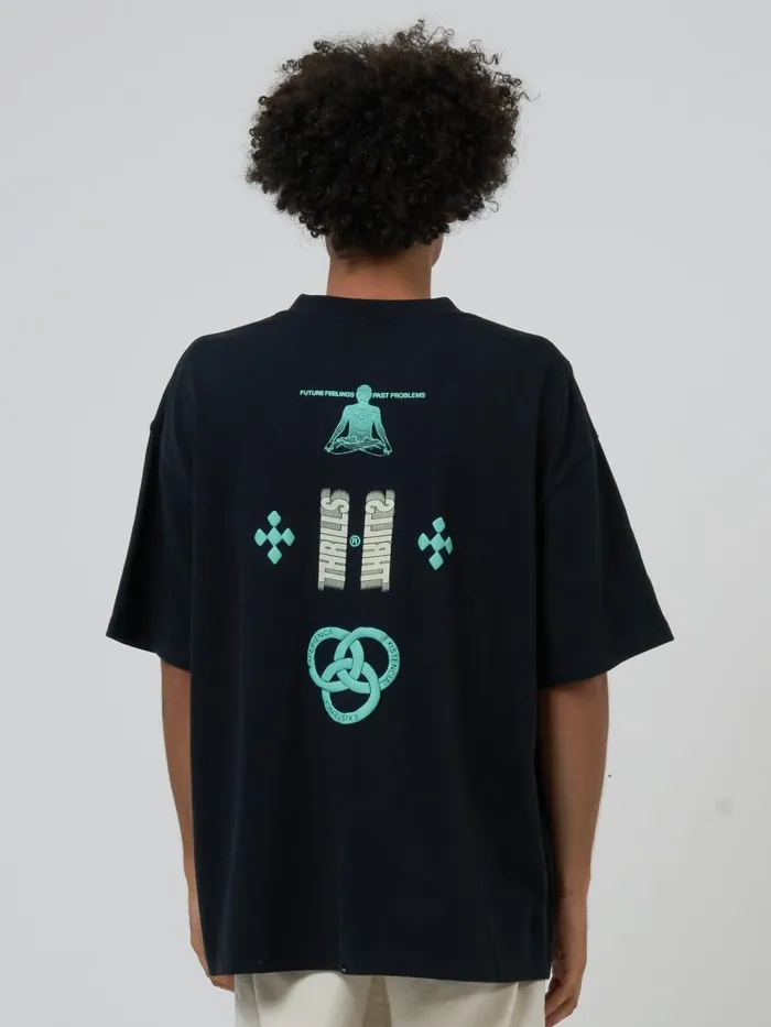 Mens Levitation Box Fit Oversize Tee Washed Black Thrills Tees and Tank Tops