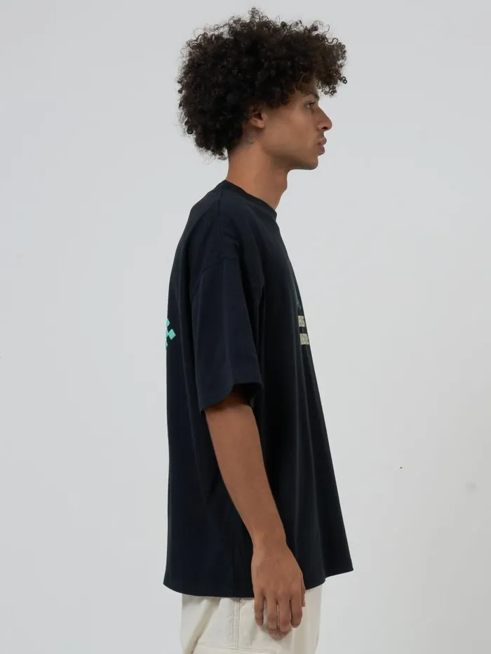 Mens Levitation Box Fit Oversize Tee Washed Black Thrills Tees and Tank Tops