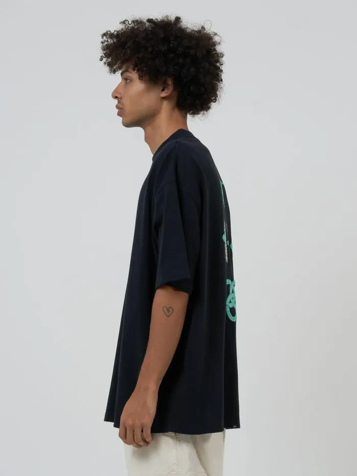 Mens Levitation Box Fit Oversize Tee Washed Black Thrills Tees and Tank Tops