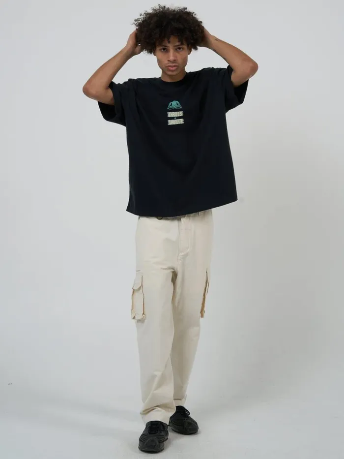 Mens Levitation Box Fit Oversize Tee Washed Black Thrills Tees and Tank Tops