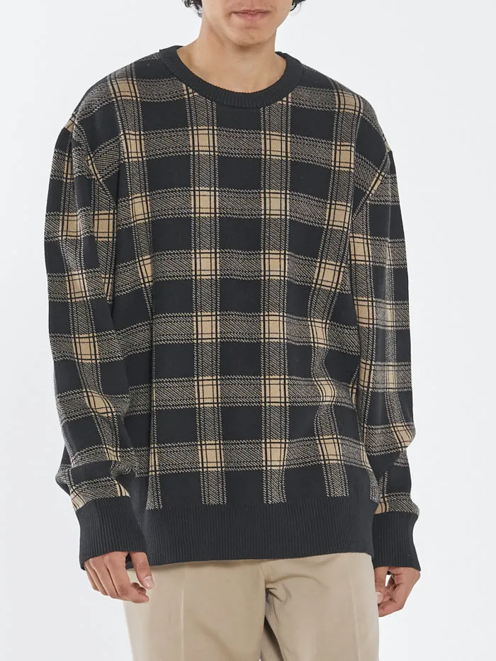 Mens Now Then Crew Knit Black Thrills Sweaters and Fleece