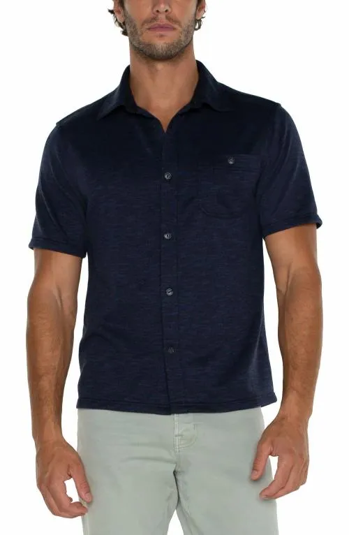 Mens Shirts Liverpool Los Angeles Button Up Short Sleeve Shirt Navy Blue Multi