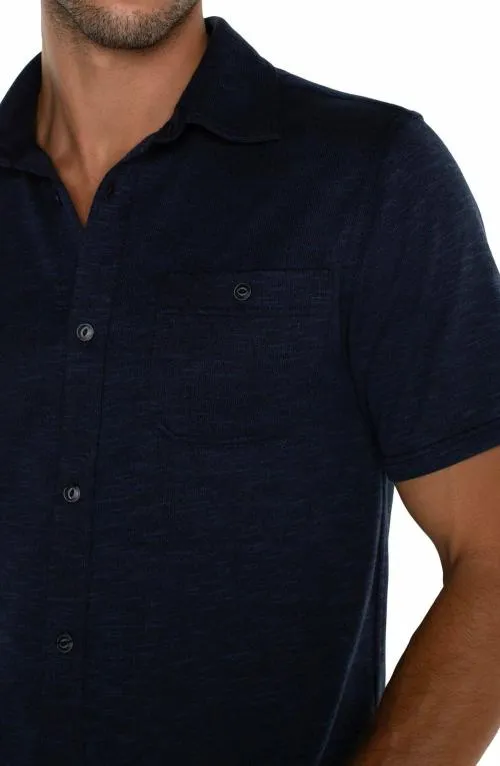 Mens Shirts Liverpool Los Angeles Button Up Short Sleeve Shirt Navy Blue Multi