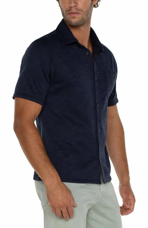 Mens Shirts Liverpool Los Angeles Button Up Short Sleeve Shirt Navy Blue Multi