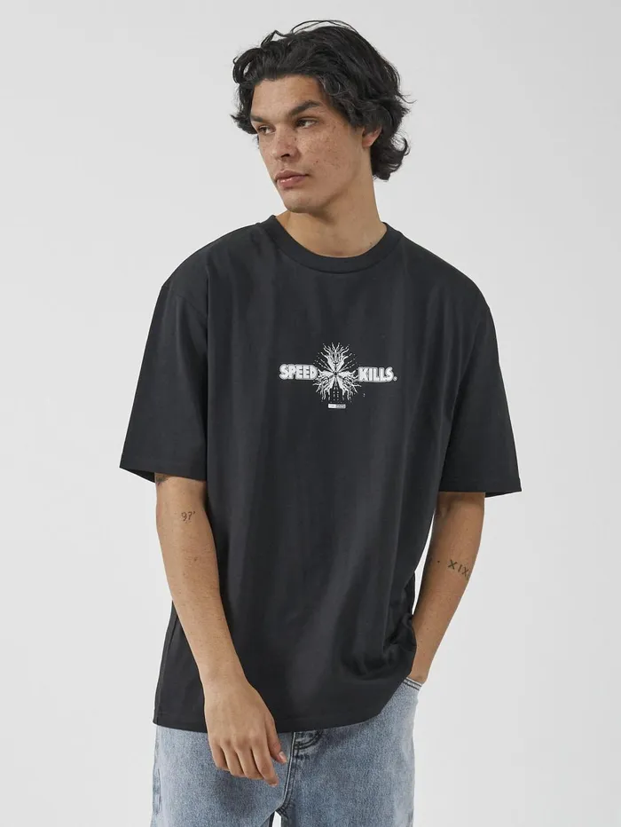 Mens Speed Killer Oversize Fit Tee Washed Black Thrills Tees and Tank Tops
