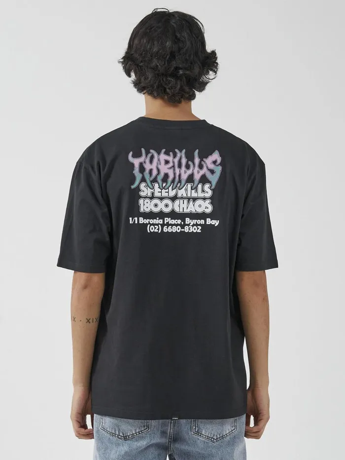 Mens Speed Killer Oversize Fit Tee Washed Black Thrills Tees and Tank Tops